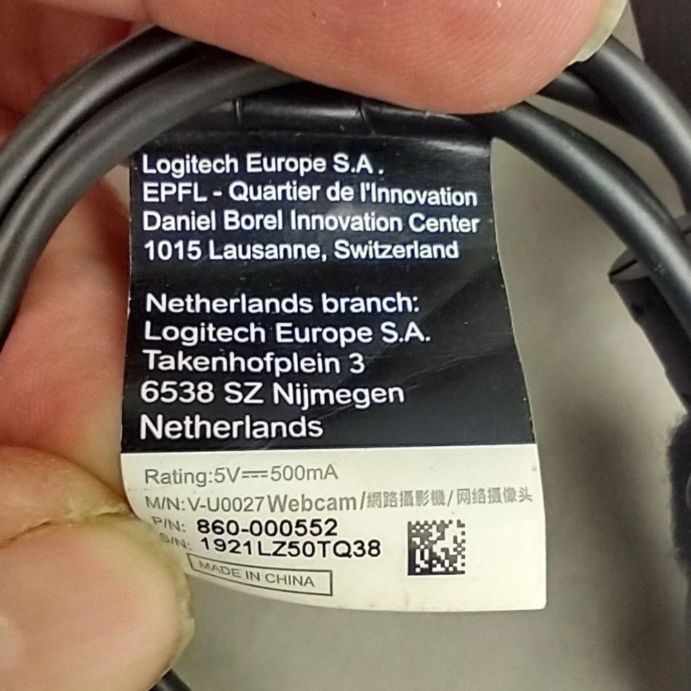 Logitech HD 1080p Webcam‎ V-U0027 Black USB Video Camera 860-000552